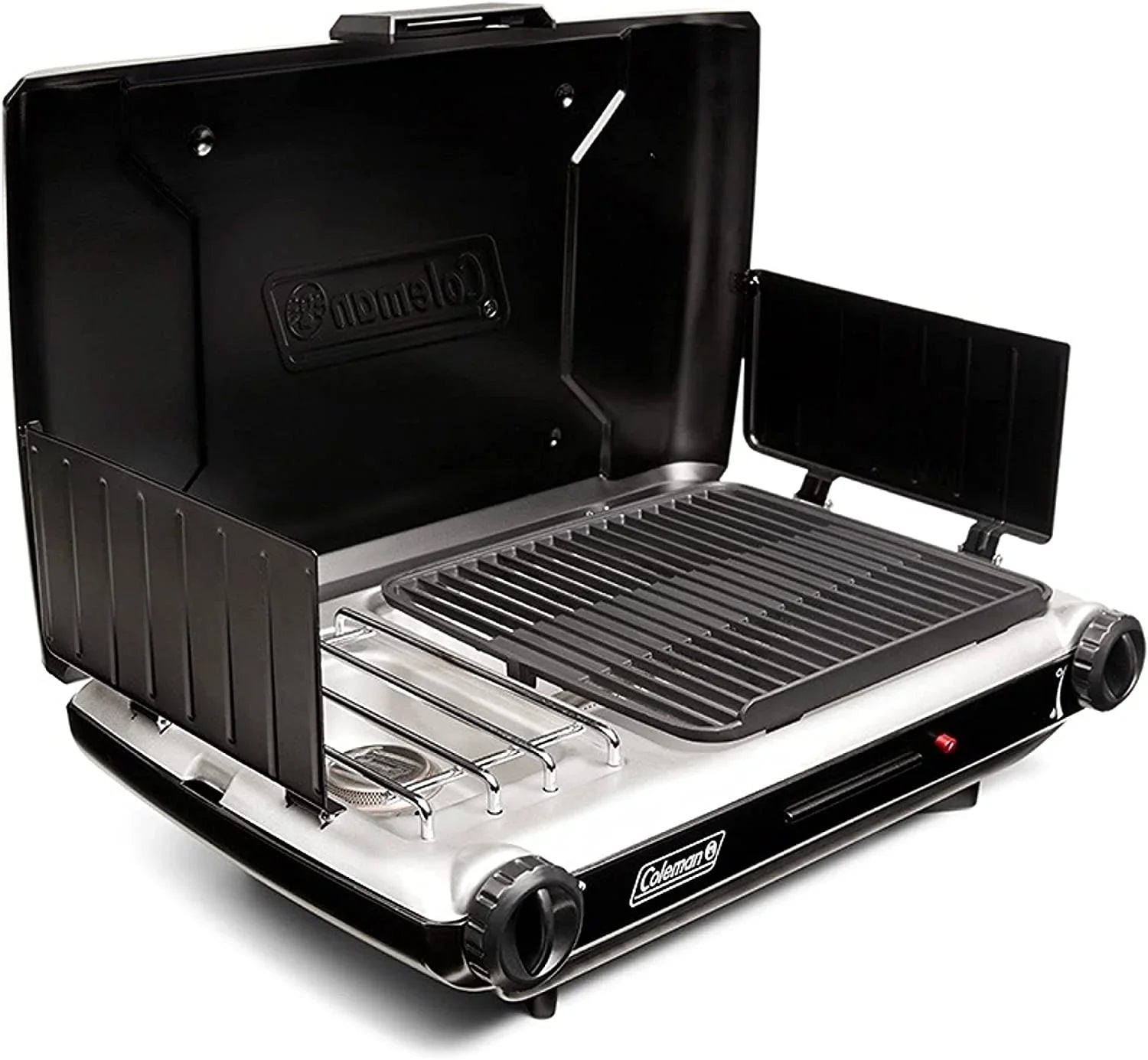 Camping with Guards, More & Starter, YUNWEN 2 Grill/Stove Tray, 20,000 Wind Camping, Classic 2-in-1 of Power Propane Grease BTUs Grill/Stove Tailgating, Adjustable Burners, for & with Push-Button