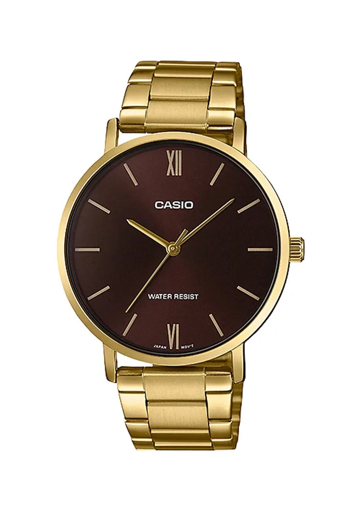 Burgundy Watch Men's Tone Dial MTP-VT01G-5B Minimalistic Casio Analog Gold