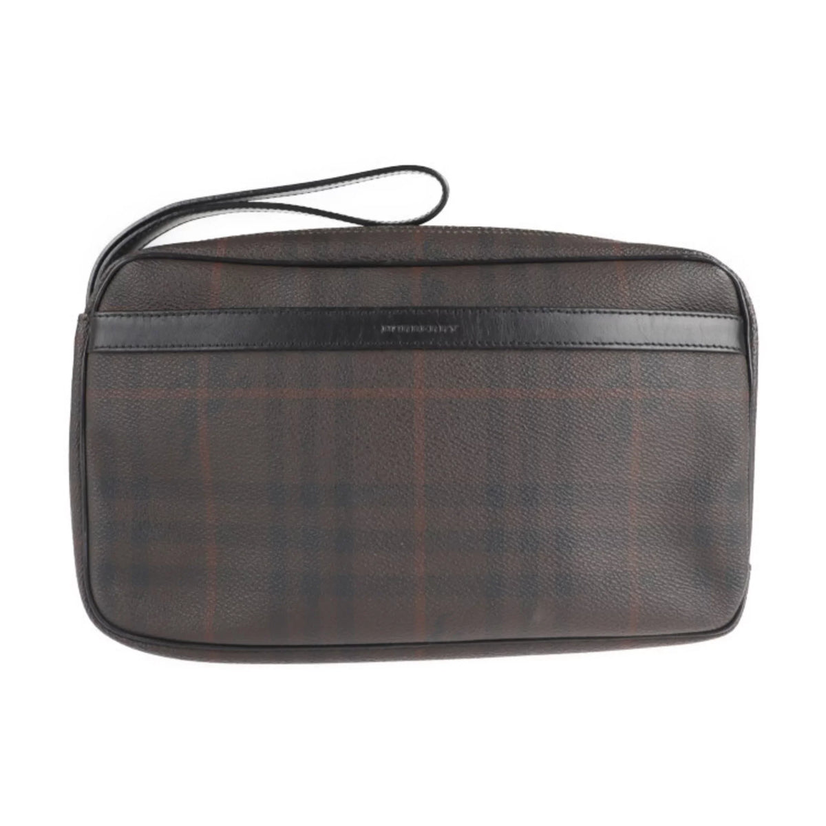 Pre-Owned BURBERRY Clutch Plaid Second PVC Burberry Dark Brown Bag (Good) Leather