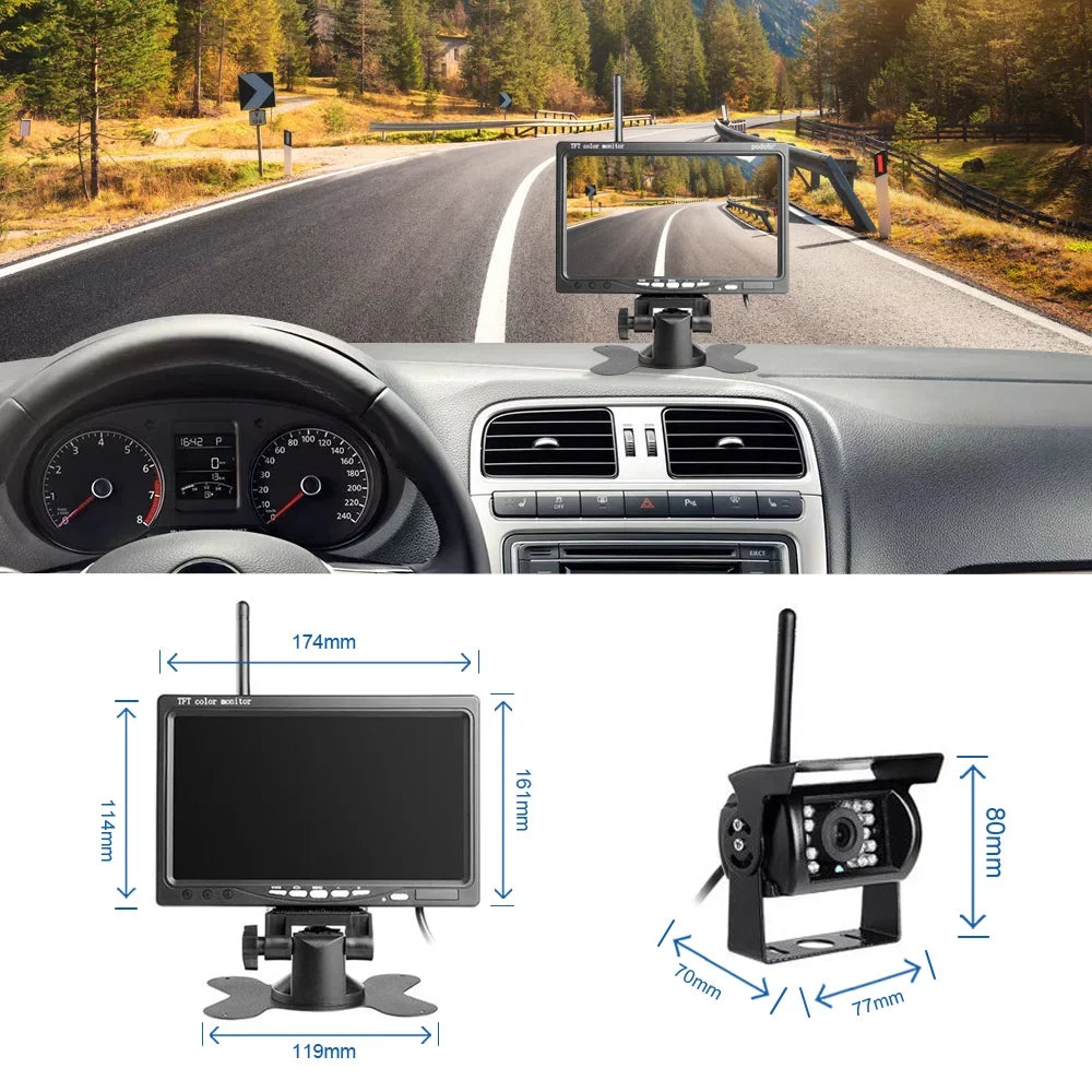 Rear Parking Wireless for Truck Vehicle Ir System, Vision RV 7" + Truck Podofo Backup Trailer Camera Monitor Bus Night 2 View Assistance Waterproof
