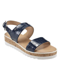 Buckle Demi Toe Gordy MARC Platform Almond Media Blue 1" Sandals 8.5 FISHER Mixed Wedge Womens Shoes M