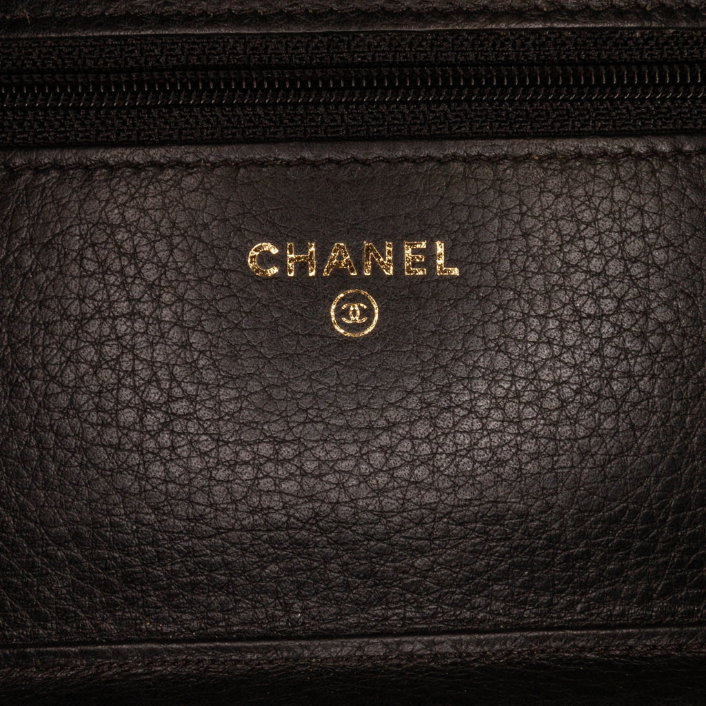 (Good) Crossbody Pre-Owned Authenticated Chain Calf Chanel Leather Unisex Black Wallet Studded Bag on