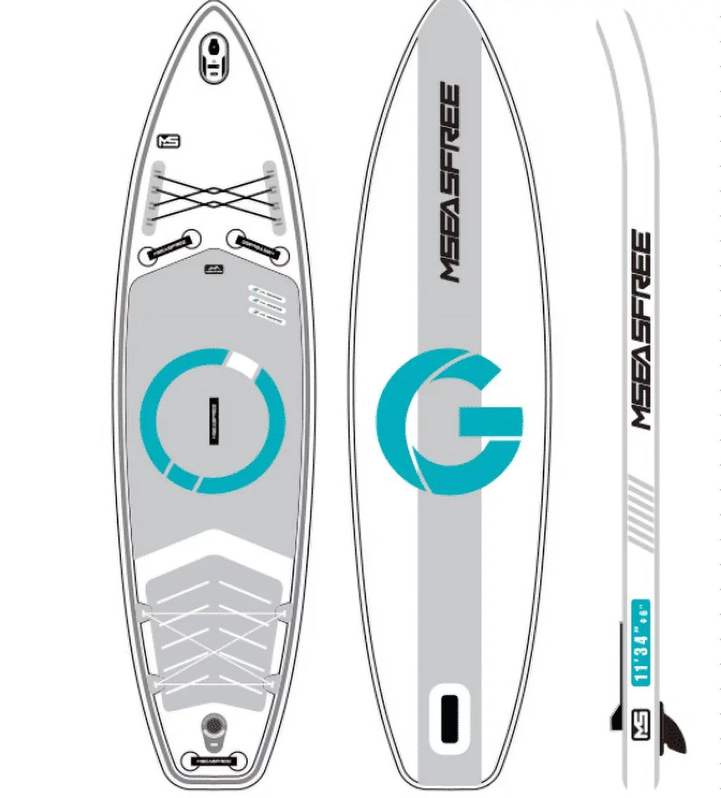 Paddle, Accessories Bottom & Deck Leash, Stance, Surf Control, Wide Fin Paddle Board(6In Paddling, Thick)with Youth Inflatable Backpack, SUP Premium Non-Slip & Stand for Up for Adult(White)