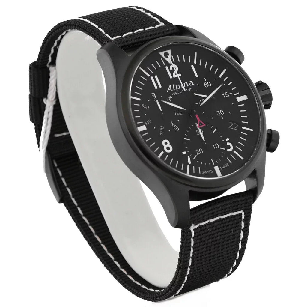 Chronograph PVD Alpina Men's Watch Startimer Pilot AL-371BB4FBS6 Quartz Black