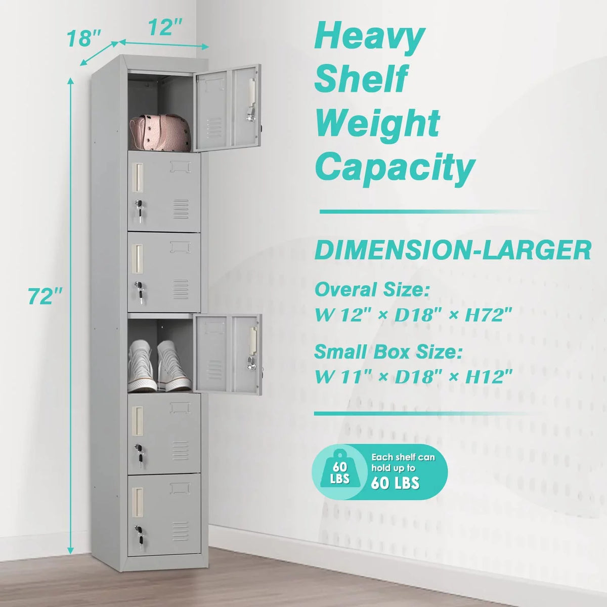 SUNCROWN Lockable Home, School, Storage Office, Gray Cabinet Locker Gym, 6 Door for with Metal