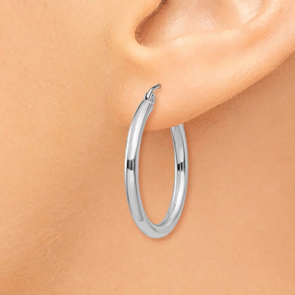 Lightweight Polished 14kt Women and Hoop Men and for Adults White Tube Gold Real Teens; 2.5mm Earrings; for