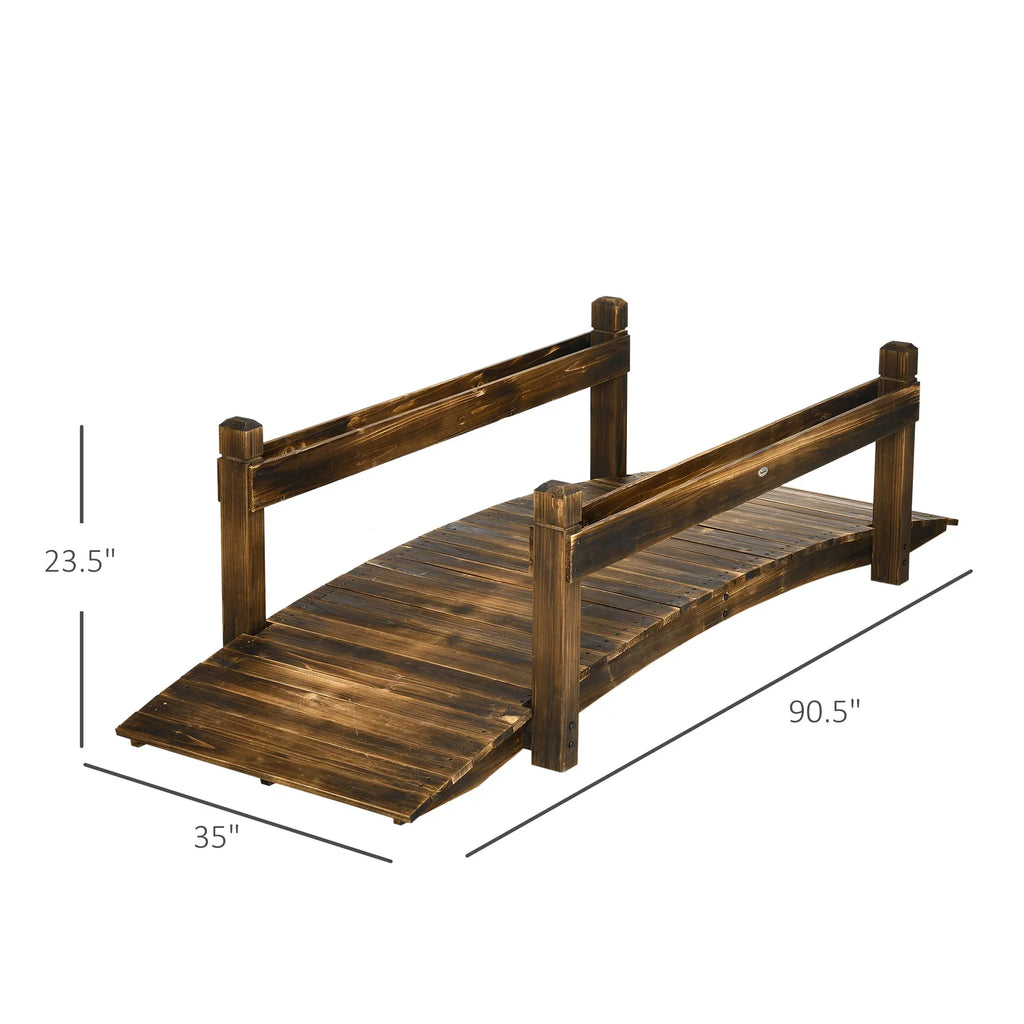 Bridge with Finish Arc Planters, Outsunny Wooden Stained Garden Footbridge