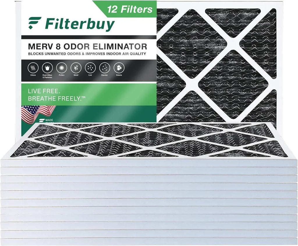Eliminator 16x25x1 Furnace Carbon Activated MERV Air Pleated 8 with Odor HVAC AC Filterbuy (12-Pack) Filters