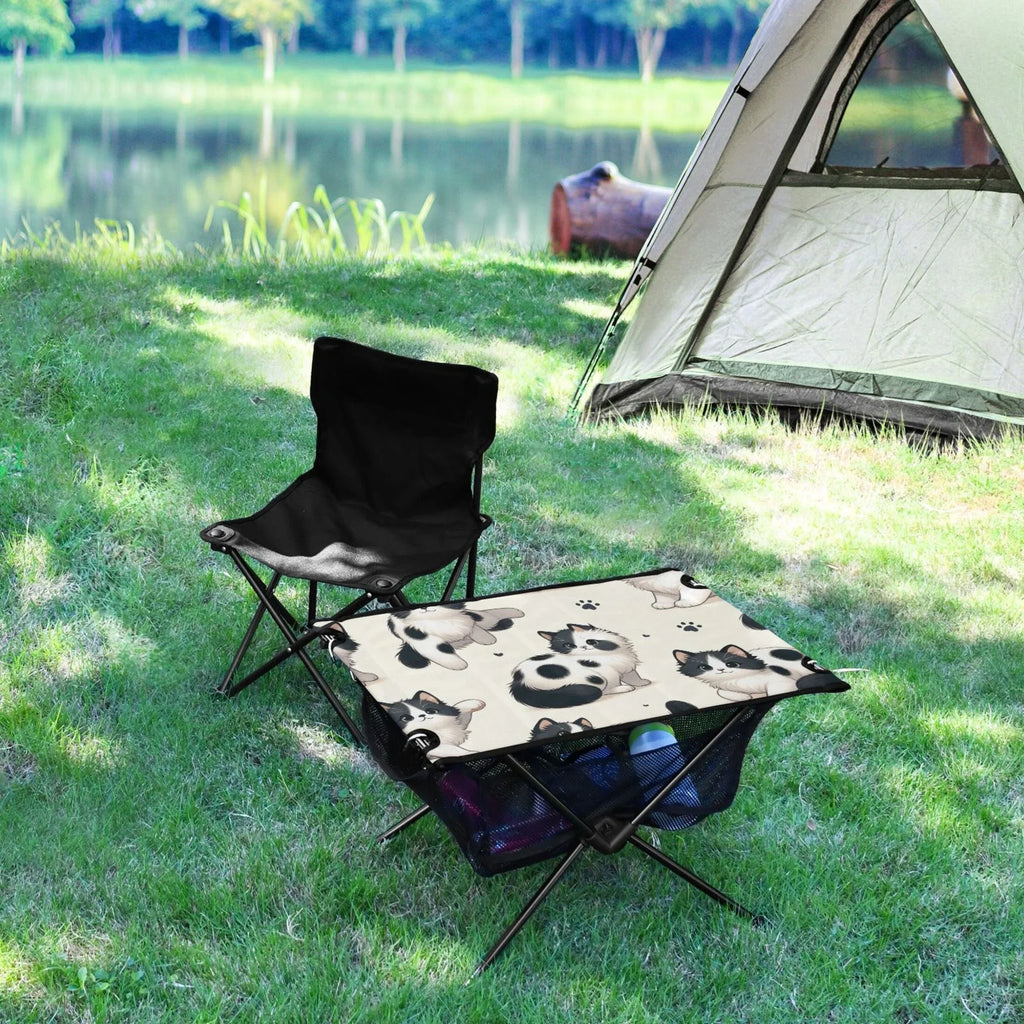 Folding Compact with Portable Outdoor Storage for Bag Cat Beach Travel Camping Table Footprint Table BBQ Fishing Table Cute Picnic