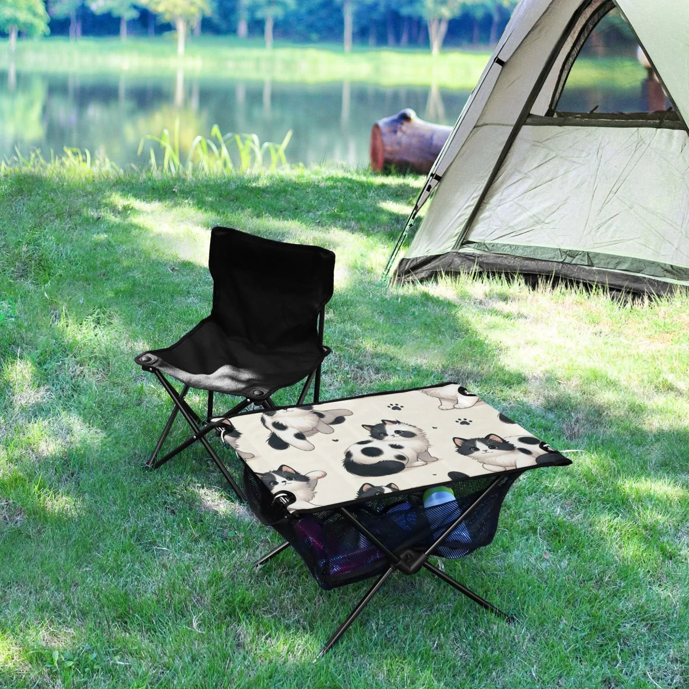 Folding Compact with Portable Outdoor Storage for Bag Cat Beach Travel Camping Table Footprint Table BBQ Fishing Table Cute Picnic