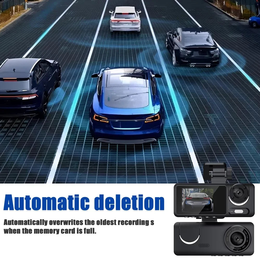 Multi-Language Andoer Clear Wide Car Dash Recorder Recorder Cam Video Safety Mirror Recording Angle Car Camcorder Camera Driving Car 3 Cameras Auto Rearview