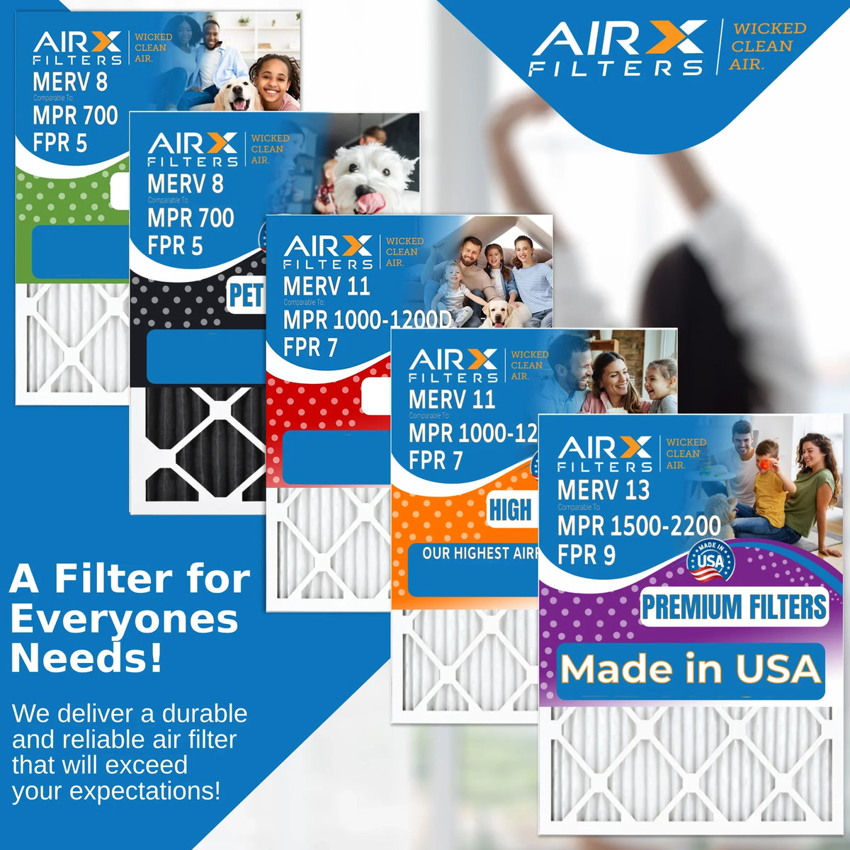 USA Filter to Furnace Filters Air Premium Air CLEAN 9 2200 MERV FPR Conditioner 13 AC AIRX 1500 AIR. 10x10x1 - 10x10x1 MPR Filter Pack Electrostatic 6 Pleated Made WICKED & by FILTERS Comparable HVAC