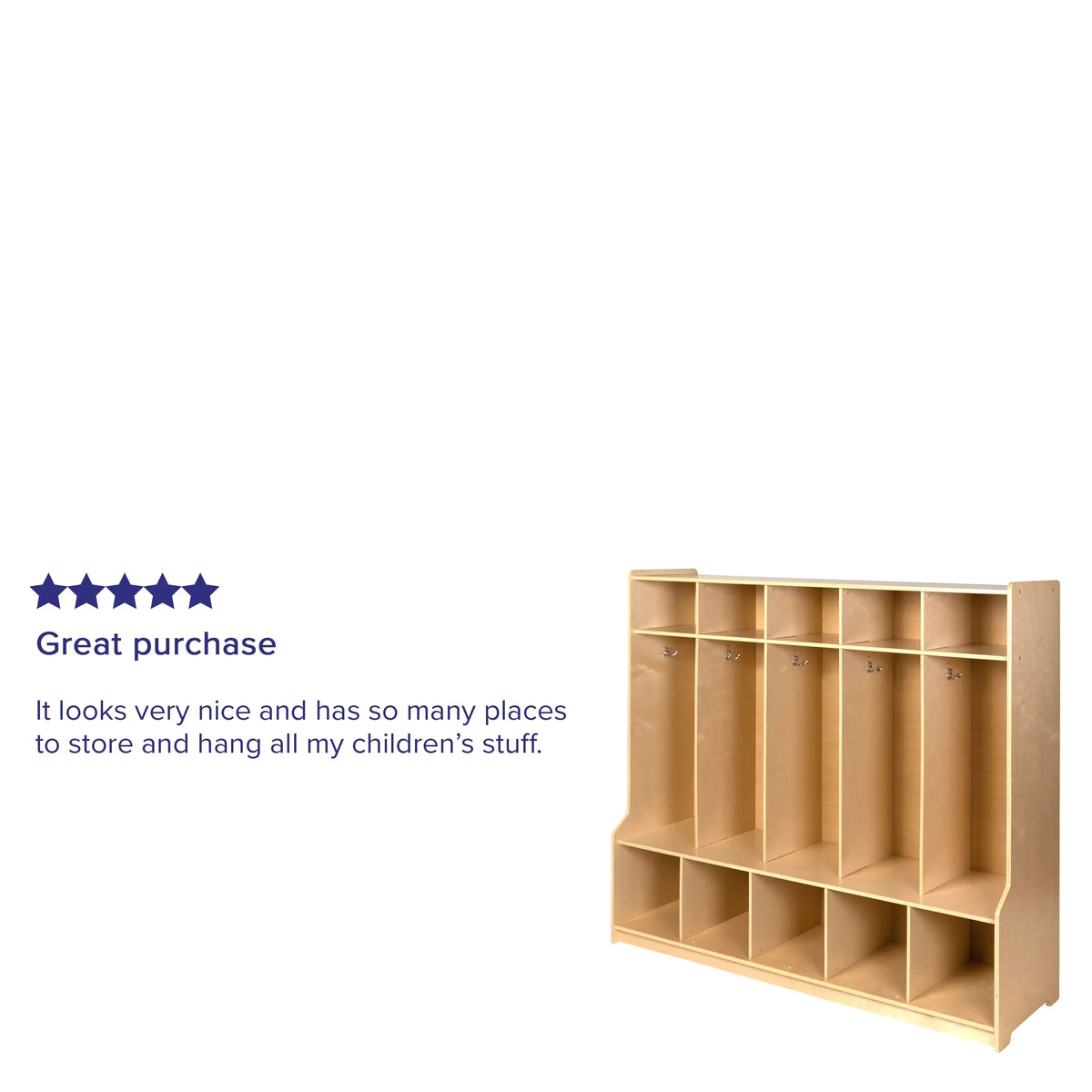 Organizer Hook-Safe, - with Locker Friendly Kid Bench, 48"L x Wooden (Natural) Design School 48"H Section Coat BizChair 5 and Storage Cubbies,