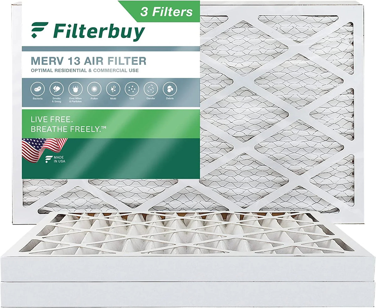 Filterbuy Filters Furnace Air MERV 16x25x2 Pleated (3-Pack) AC 13 HVAC