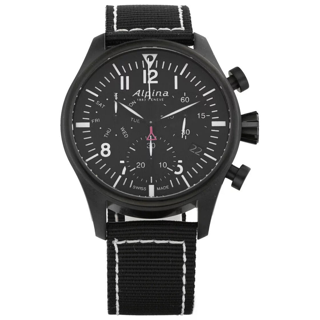 Chronograph PVD Alpina Men's Watch Startimer Pilot AL-371BB4FBS6 Quartz Black