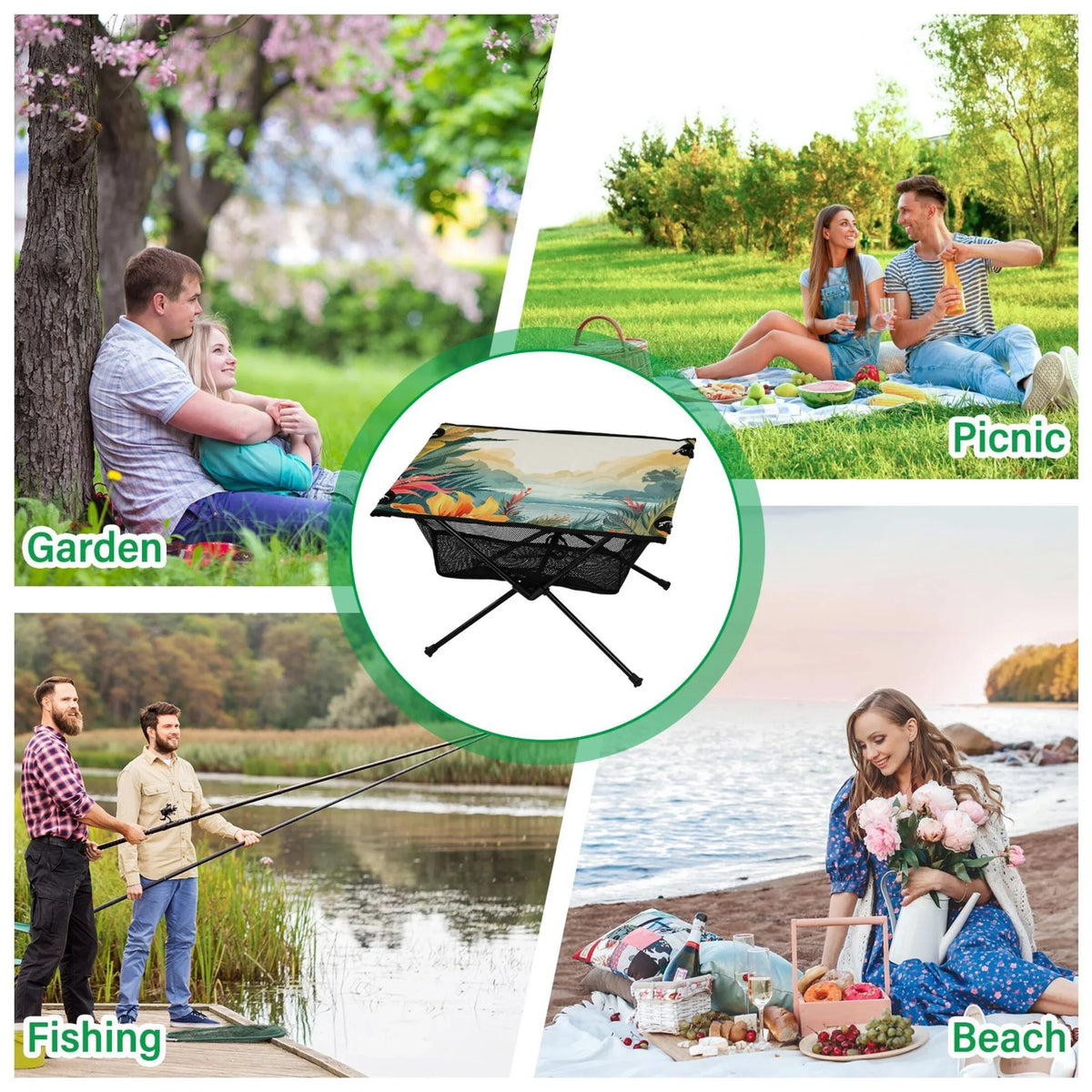 Fishing Outdoor Portable Travel BBQ with Bag Leaves Picnic Folding Landscape Table Storage for Camping Compact Beach Table Table Palm