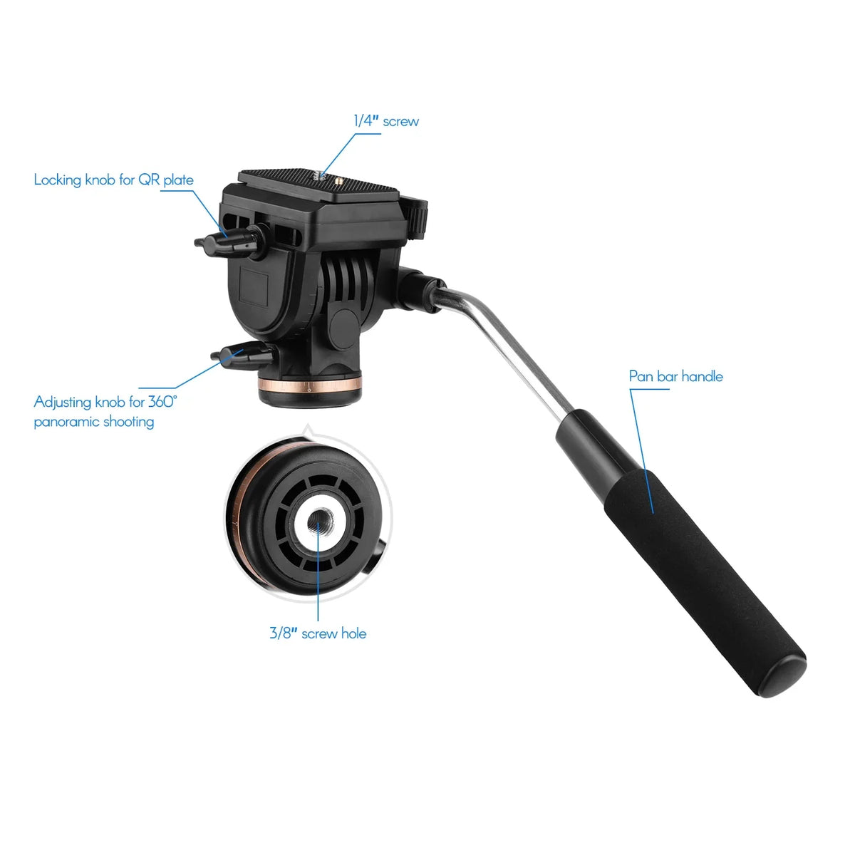 6kg 1 Compatible Professional Tripod Pan Video Release Drag Capacity 4 DSLR Plates Quick Load Inch Damping Fluid Camera with Head with Head Handle Docooler Cameras Camcorders