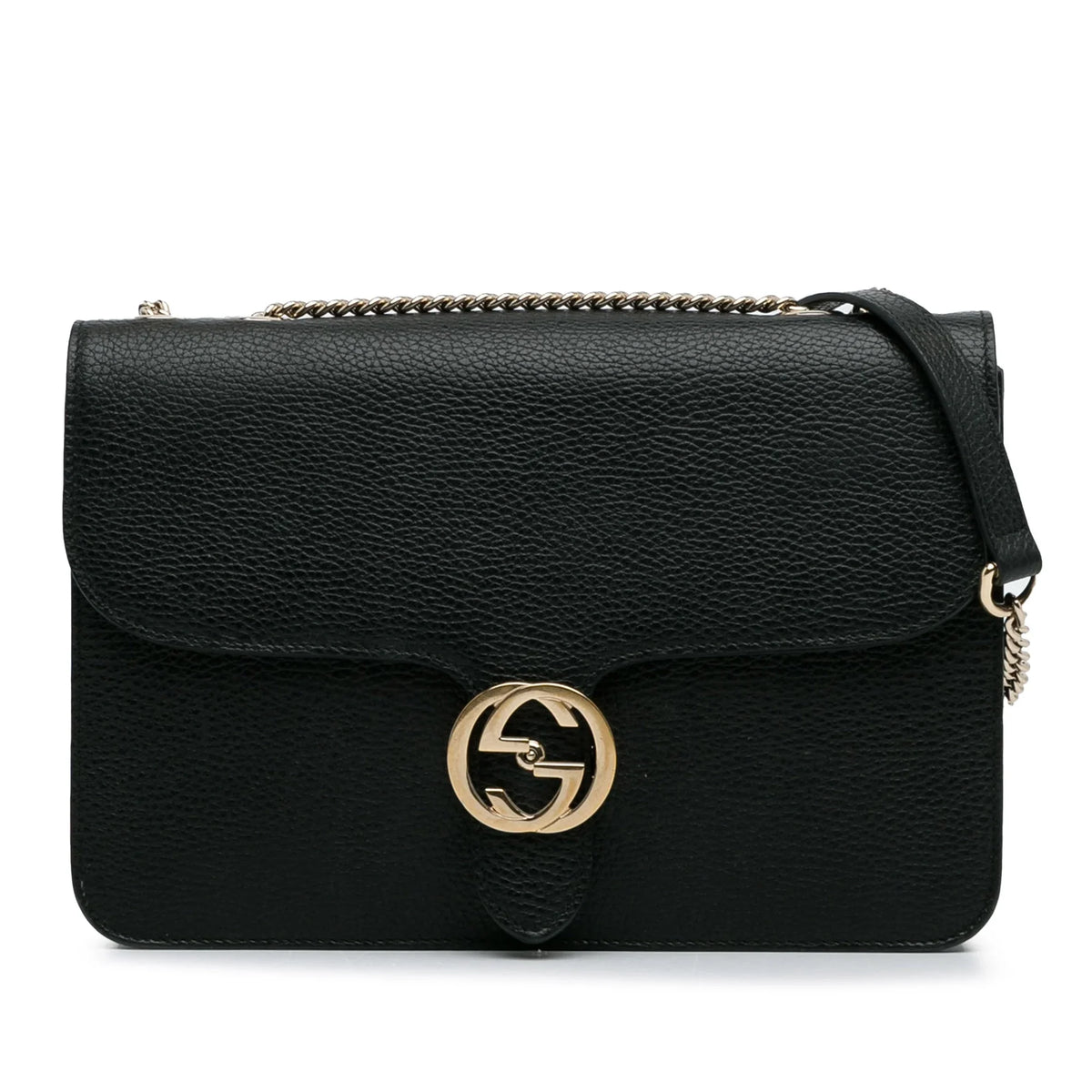 Crossbody (Good) Medium G Authenticated Gucci Unisex Pre-Owned Black Leather Interlocking Bag Calf Dollar