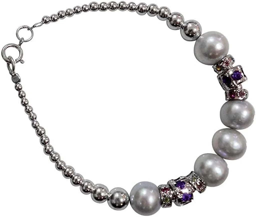 Fashion Gift Handmade Amethyst Bracelet, Bracelet Tourmaline Jewelry, Pearl, Designer Gemstone Charm for Party Bracelet Sterling 925 Women, Silver