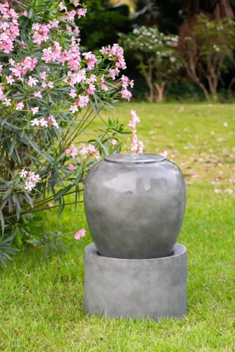 Antique Water Cement Fountain & feature For Unique Gray, Deck Lawn, 19.5x19.5x32.5" Design Heavy Outdoor Patio Urn Home Cute Garden,