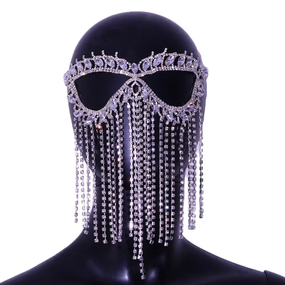 Tassel Women Jewelry Mask Chain Crystal Rhinestone Halloween Mask Face Face Mask Masquerade Face
