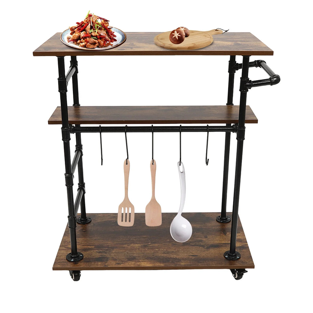 Universal Kitchen Wheels W/ Removable x17.7"W Cart Hooks x39.4"H 3 Layers 31.5"L