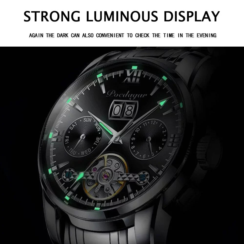 Automatic Sports POEDAGAR Luxury Chronograph Clock Genuine Wristwatch Watches Brand New Men Men Top Leather Mechanical