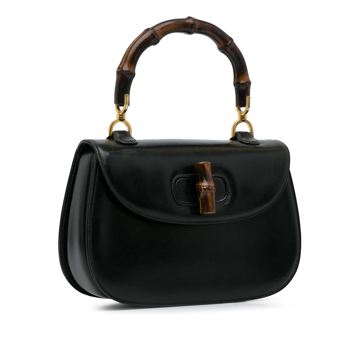 Handbag Top Gucci Bamboo Black Night HandleBag Pre-Owned Calf Authenticated Leather (Good) Unisex
