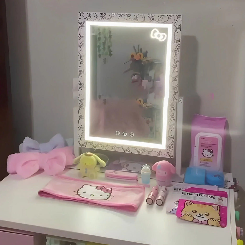and 3X with Vanity Vanity Quality Degree Iron Frame Impressions Tone LED Mirror Swivel Mirror, Hello Lighted Lights Makeup (White) Mirror Tri and 360 with Cute Magnification, Kitty Touch