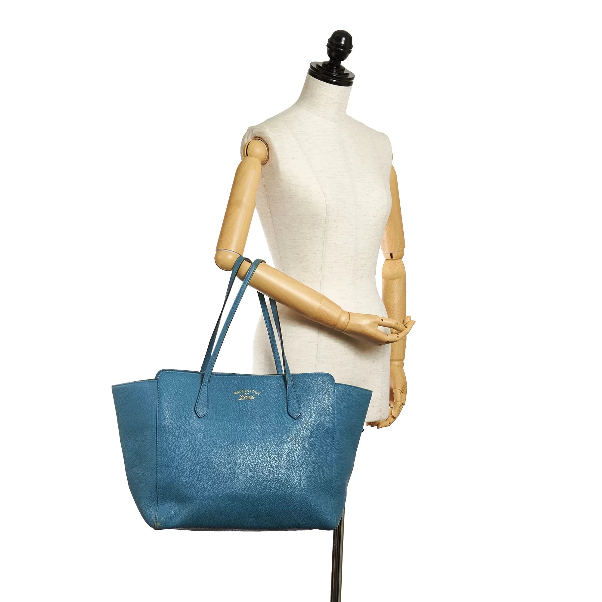 Authenticated Blue Gucci Pre-Owned Leather Swing Medium (Good) Bag Women Tote Calf