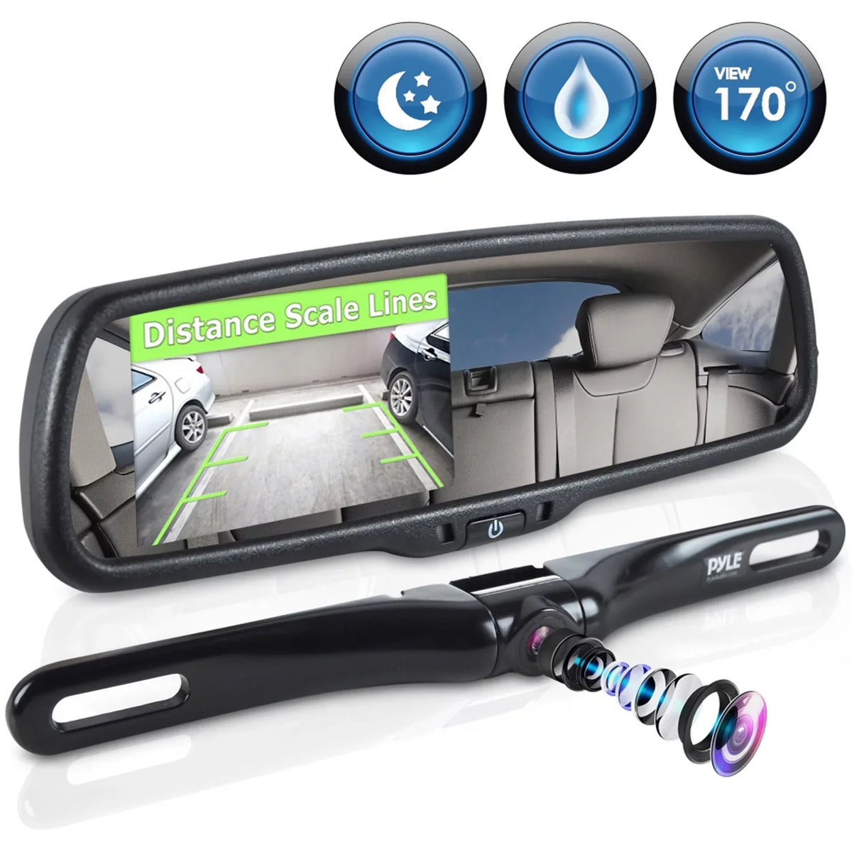 Reverse PYLE Safety & Camera - System Rear Backup Screen Lines PLCM4550 View Car Distance Mirror Monitor Parking with Scale
