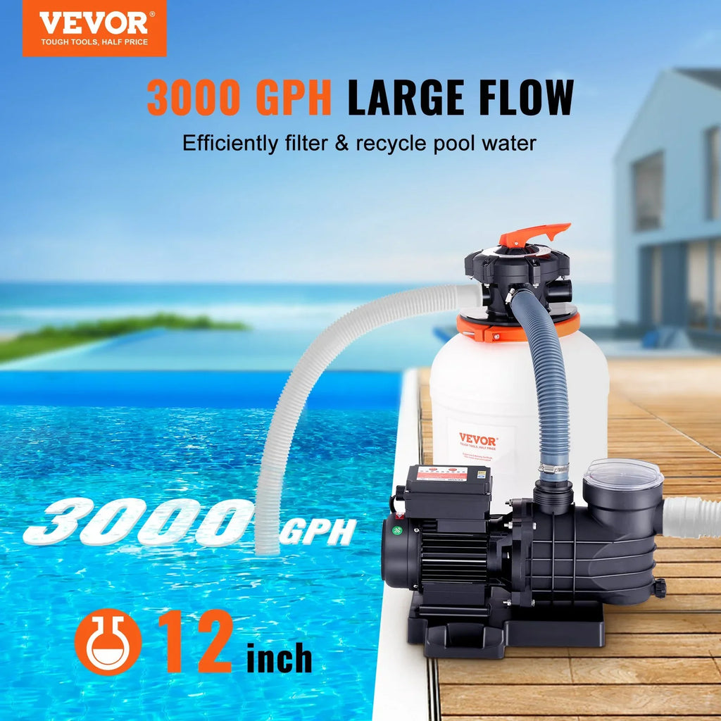 Pump, HP, Swimming System & Filters Combo GPH Sand Pumps 3000 Pool Filter 1/2 12-Inch