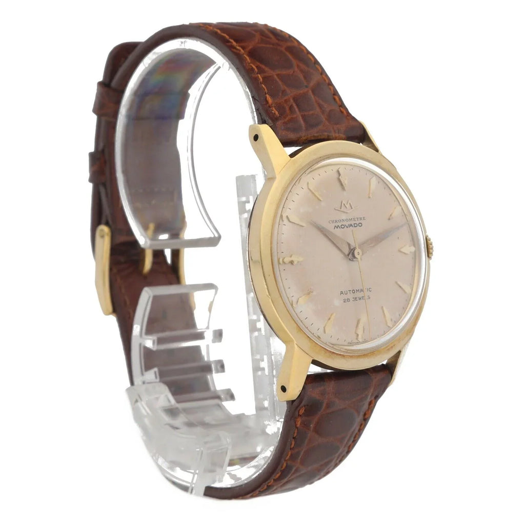 Automatic Gold Yellow 34mm Watch Leather 1231 Chronometre Movado Wrist 18k