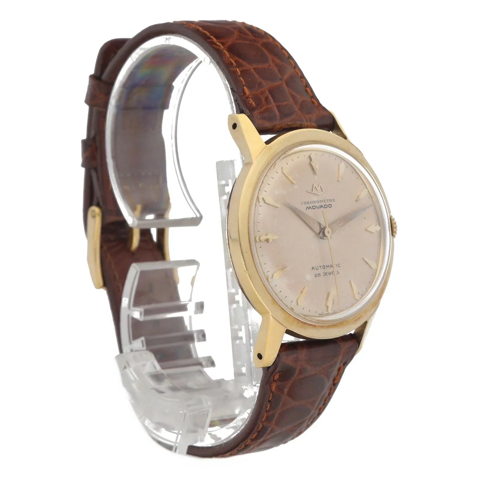 Automatic Gold Yellow 34mm Watch Leather 1231 Chronometre Movado Wrist 18k