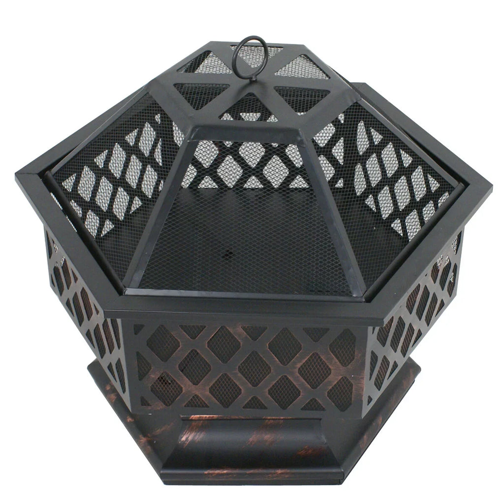 Lid, Backyard, Portable Burning 24¡¯¡¯ Pit W/Mesh Outdoor - Black Pire Wood Bonfire Hex-Shaped ZenSports