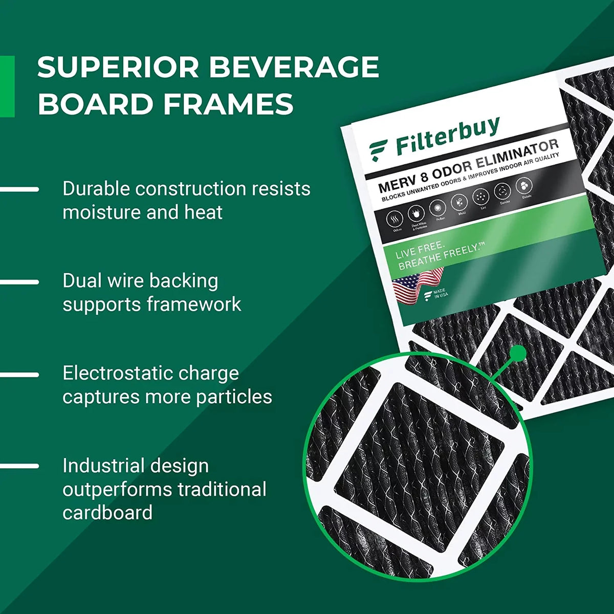 Eliminator 16x25x1 Furnace Carbon Activated MERV Air Pleated 8 with Odor HVAC AC Filterbuy (12-Pack) Filters