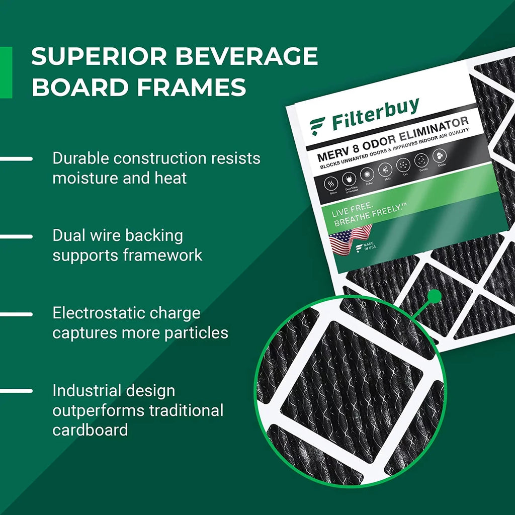18x30x1 Air Filterbuy Activated with Odor Pleated Furnace Carbon AC Eliminator HVAC Filters 8 MERV (1-Pack)