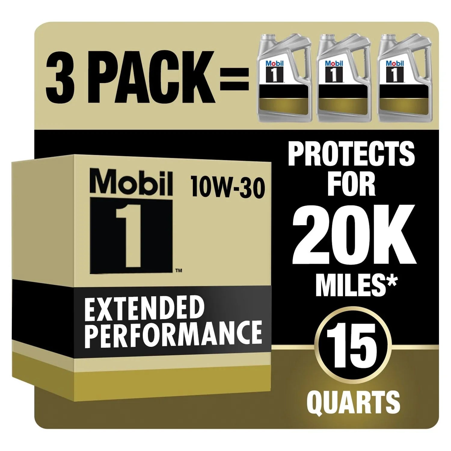 Oil qt Motor 5 Performance Full 10W-30, (3 Mobil Synthetic 1 Pack) Extended