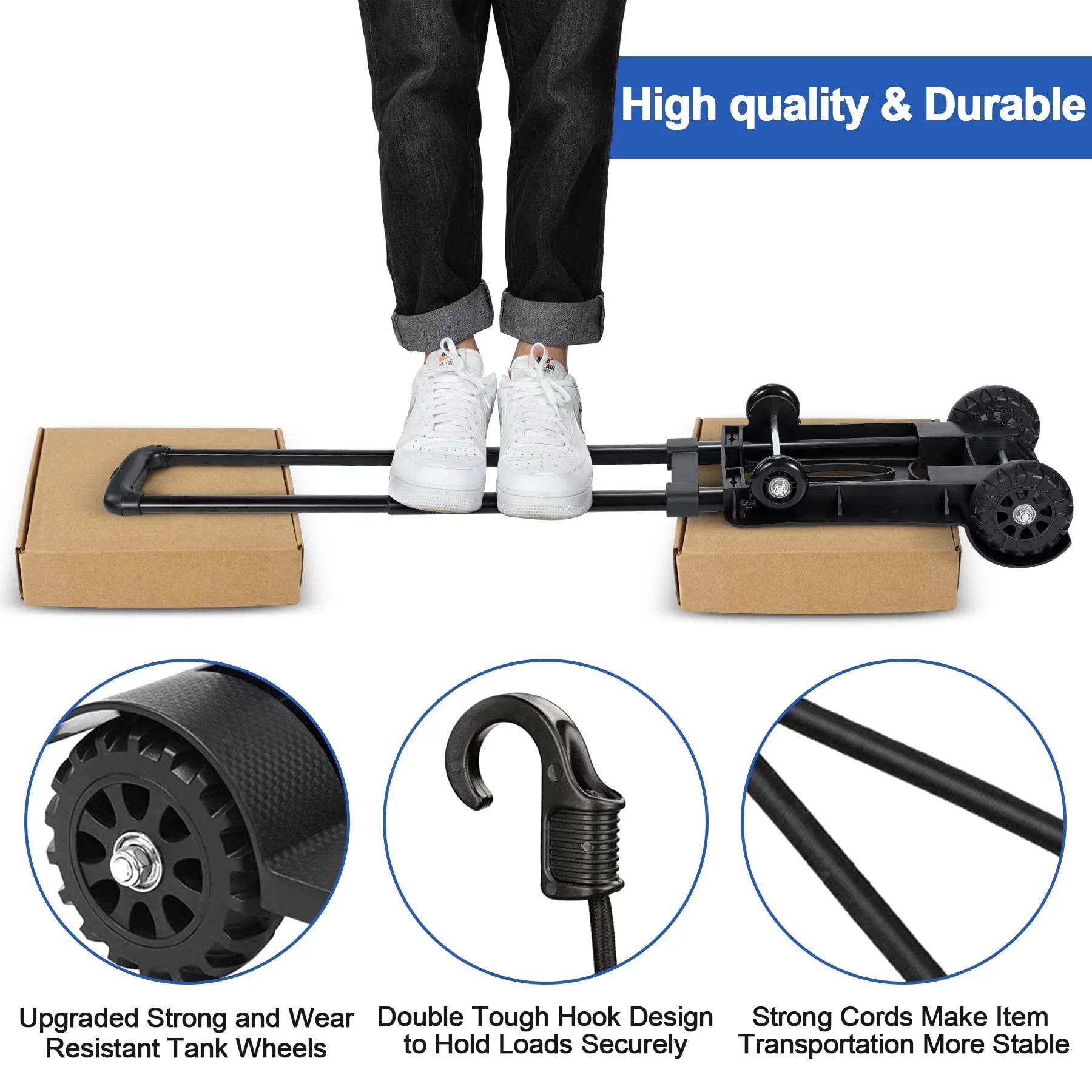Big Duty Folding Wheels for Cart Travel Black Moving Luggage Platform and Heavy Use. with Cart Cart Luggage for siisll Home, Lightweight Hand Truck Capacity Office Folding Collapsible Cart for Utility