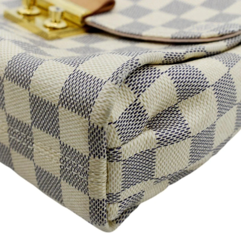 VUITTON Damier Pre-owned LOUIS Crossbody Croisette Bag Satchel White Azur
