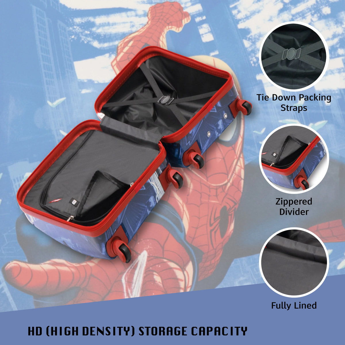 Marvel 21 Luggage, Hardshell On with Kids Inch Spider-Man Carry Suitcase Wheels, Blue Rolling