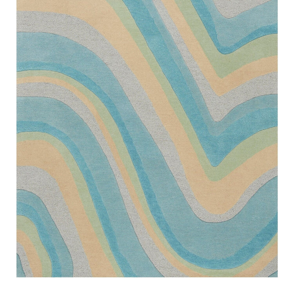 12'3" HomeRoots Rug 9'3" Tufted Blue Beige Runner Ocean Hand 8' Abstract - Waves x