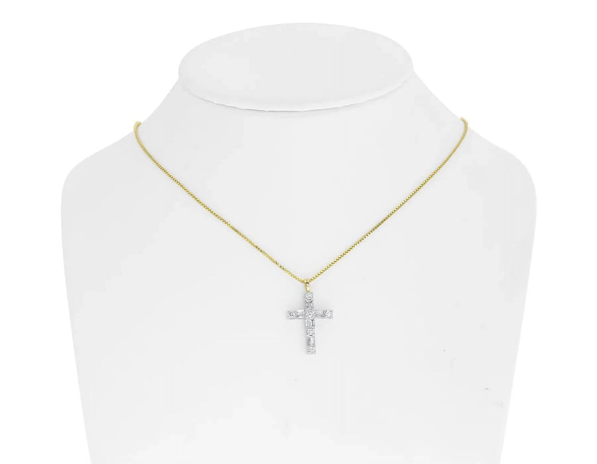 Gold 14k ct) Mini Cross Diamond Yellow Baguette Round (0.50