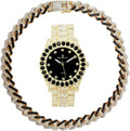 Gold Matching Necklace ZZ on with Charles Hop Black - Trim Hip Rolly Zig with Zag Bling'ed Out Sets(ST10327DX Raymond Out Sets Bling'ed Band Ice Ice on Blast! Necklace - Watch and Looks