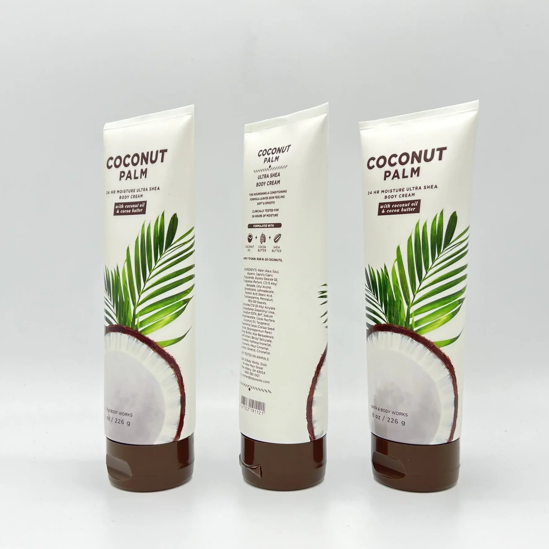 Cocoa 8oz & Works 3 Body Coconut Cream Butter, Moisture 24-Hour with Pack Body Bath Shea & Palm Oil of Coconut Ultra