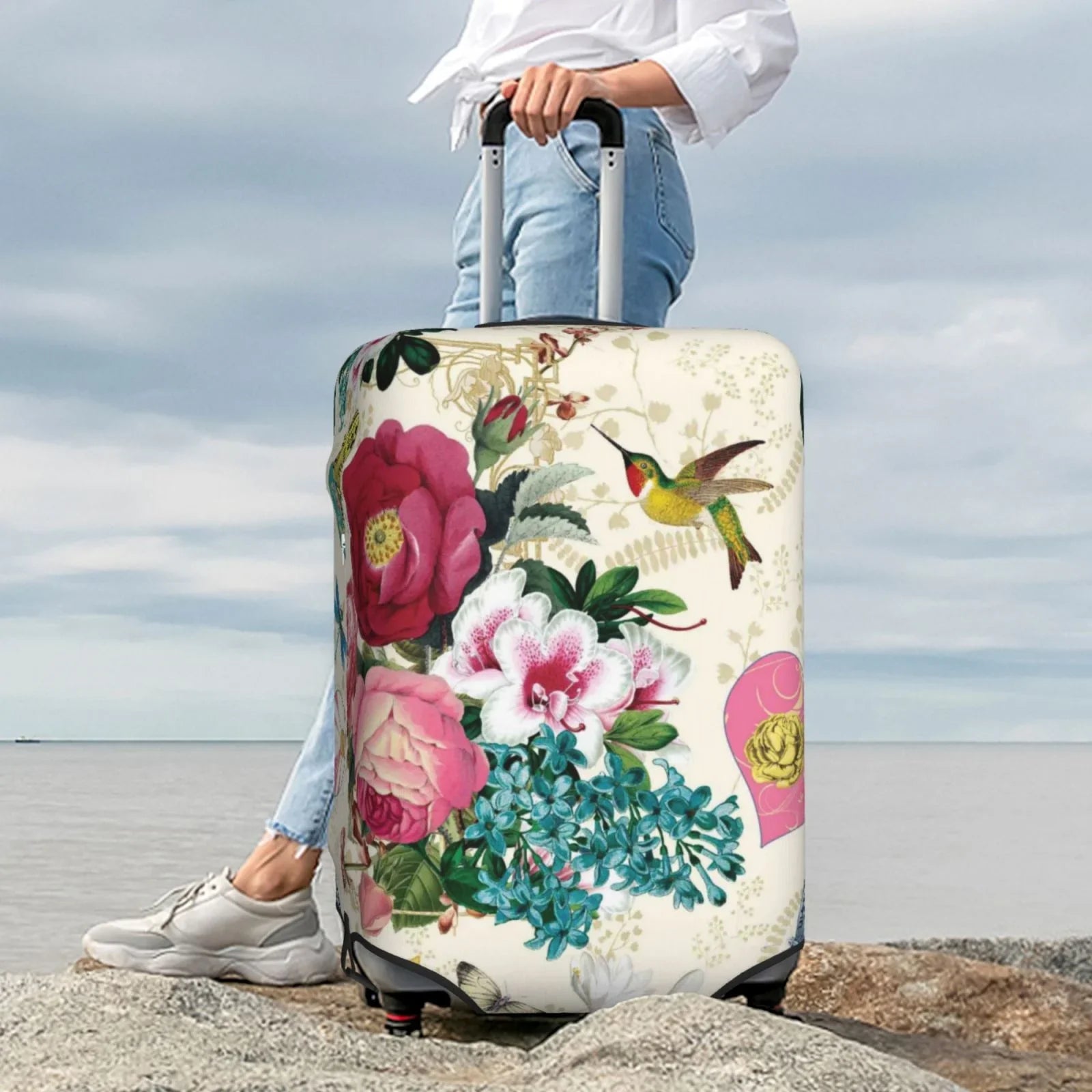 Easygdp inch Protective Rose Cover Luggage Butterfly with Elastic Print Zipper Suitcase 18-32 -Medium and Washable Bird Fits Hidden