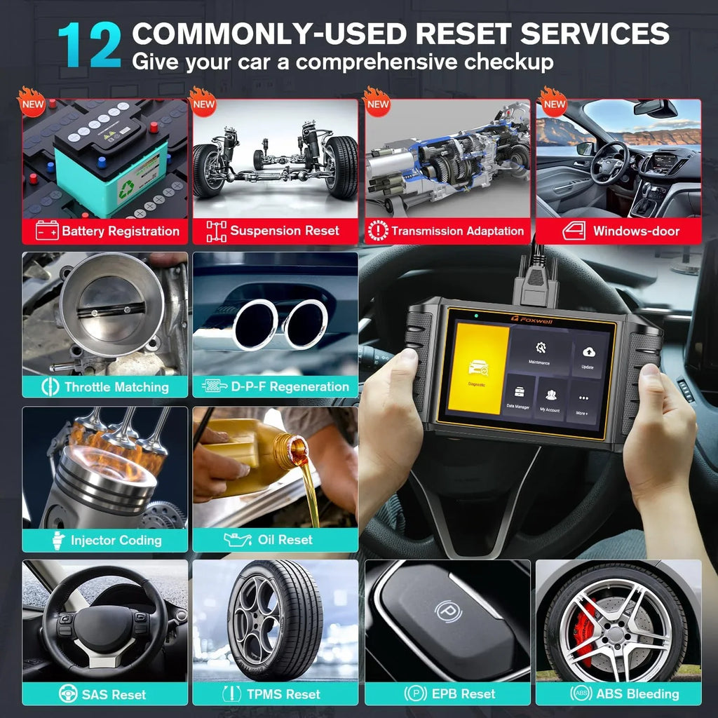 Systems Diagnostic Reader Scanner EPB Oil Calibration Throttle with Free SAS Services ABS Reset Foxwell Tool Update Car Maintainence All a Touchscreen NT726 12 5.5inch Bleeding Code OBD2