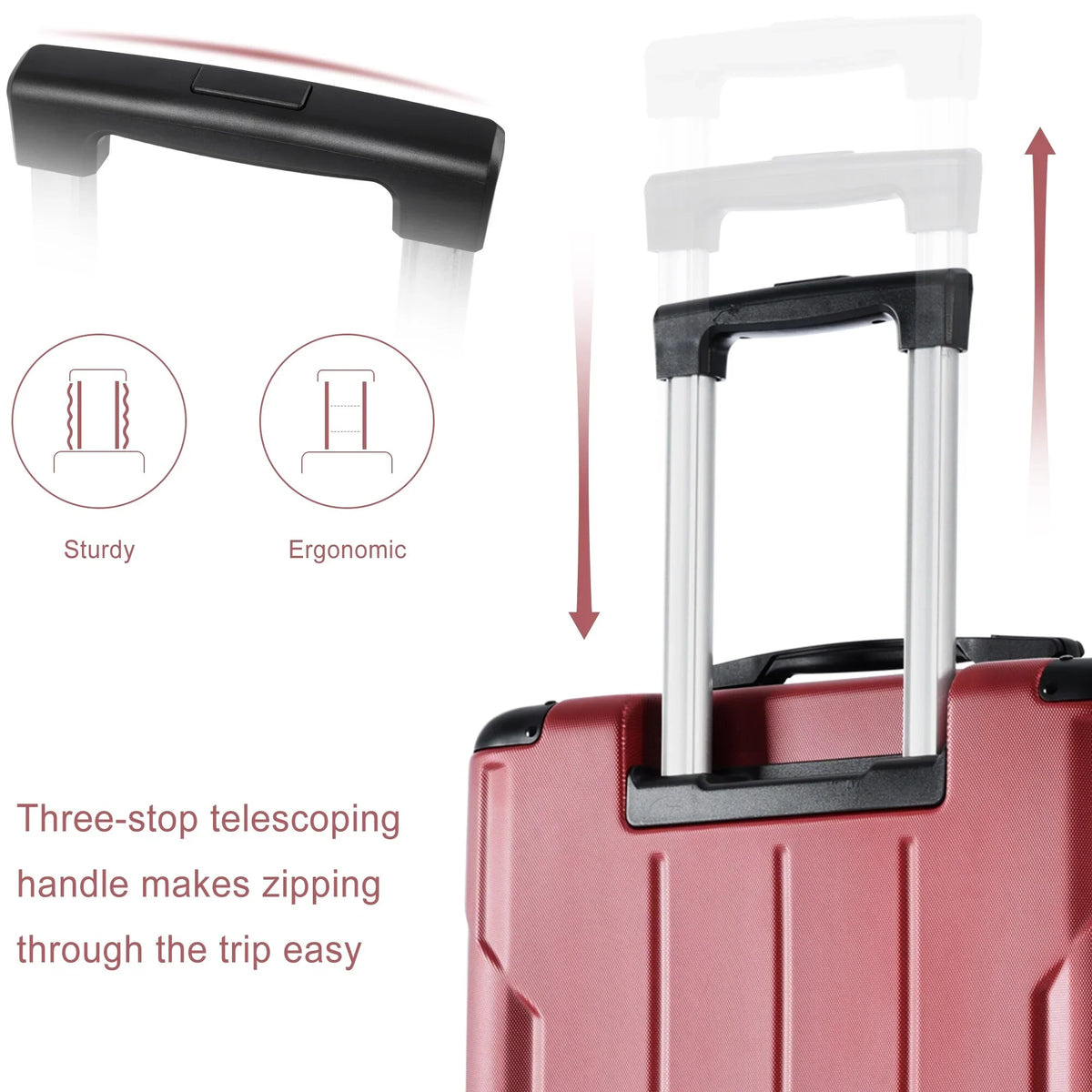 ABS Expansion Airline Suitcase Lightweight Adjustable Spinner on TSA Carry Hardshell Handle 20in, Lock Approved and with Luggage