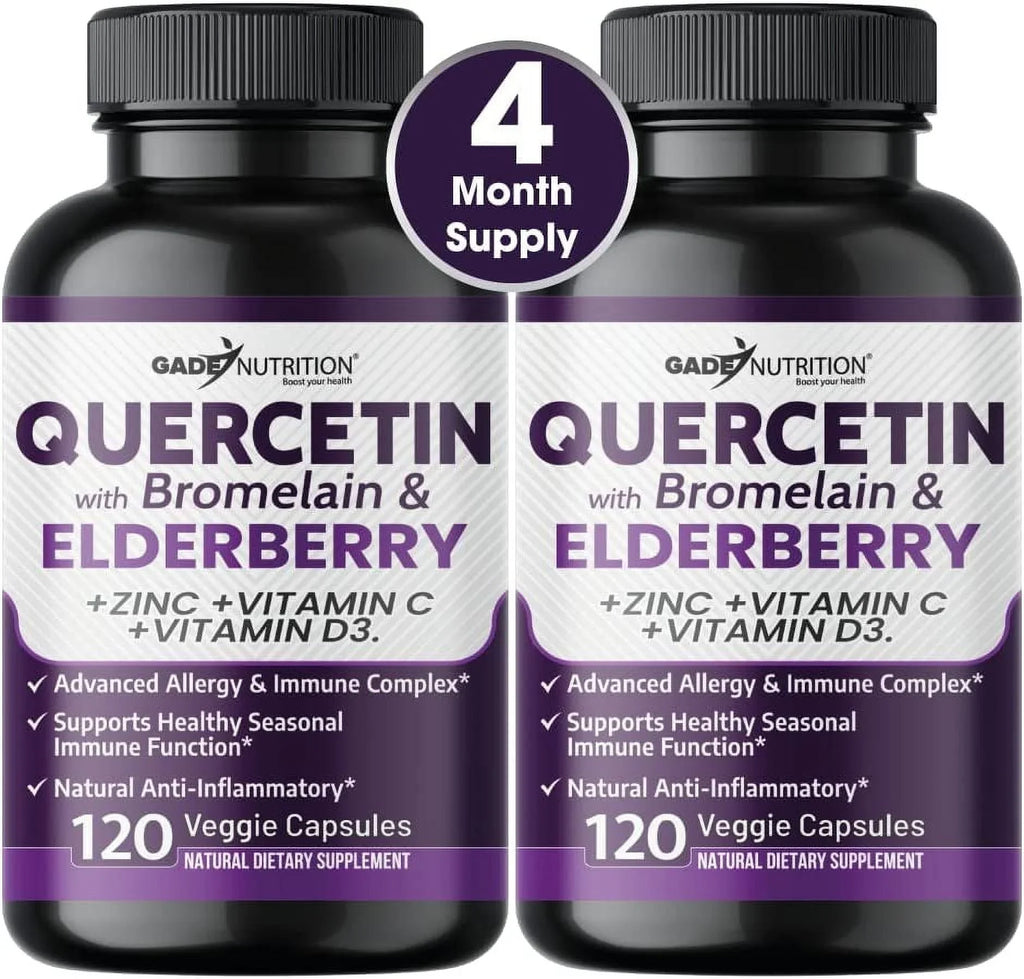 1 Vitamin - - USA Bromelain with Daily - and D3 - - Gluten-Free 6 with Quercetin Zinc 4 - Supply Immune 500mg Quercetin - Quercetin Quercetin - Zinc Support, in C Months Non-GMO, Elderberry Vitamin