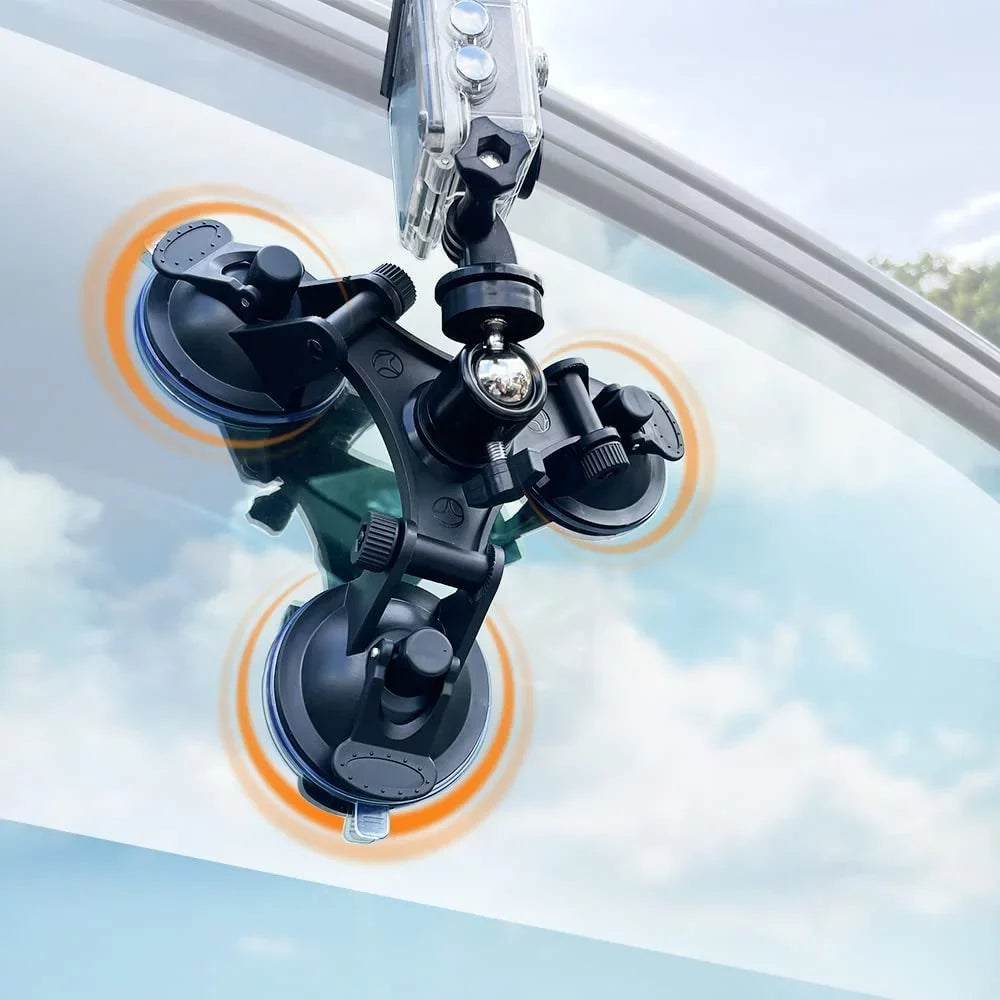 Threaded Suction Degree Windshield Camera Cup Triple Holder 1/4 Head with Mount Action 360 Mount Head Ball Car Tripod